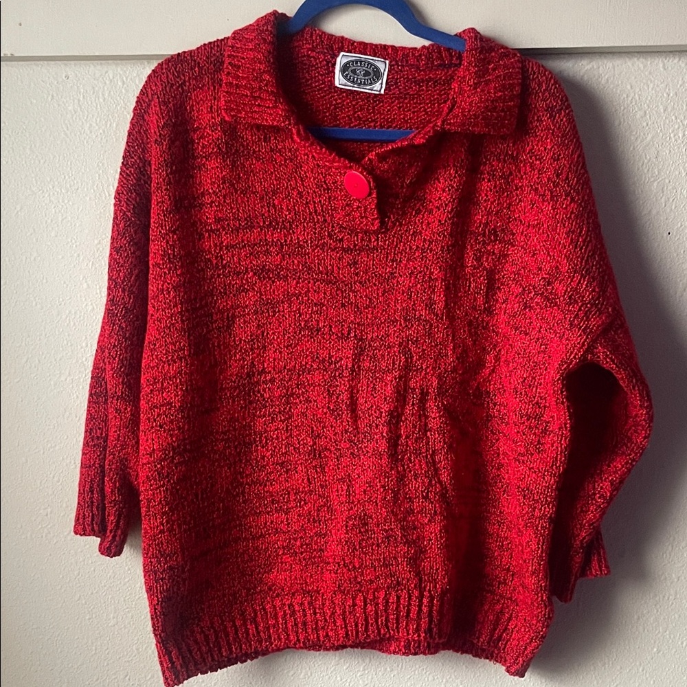 Vintage Classic Essentials red knit oversized button collar sweater